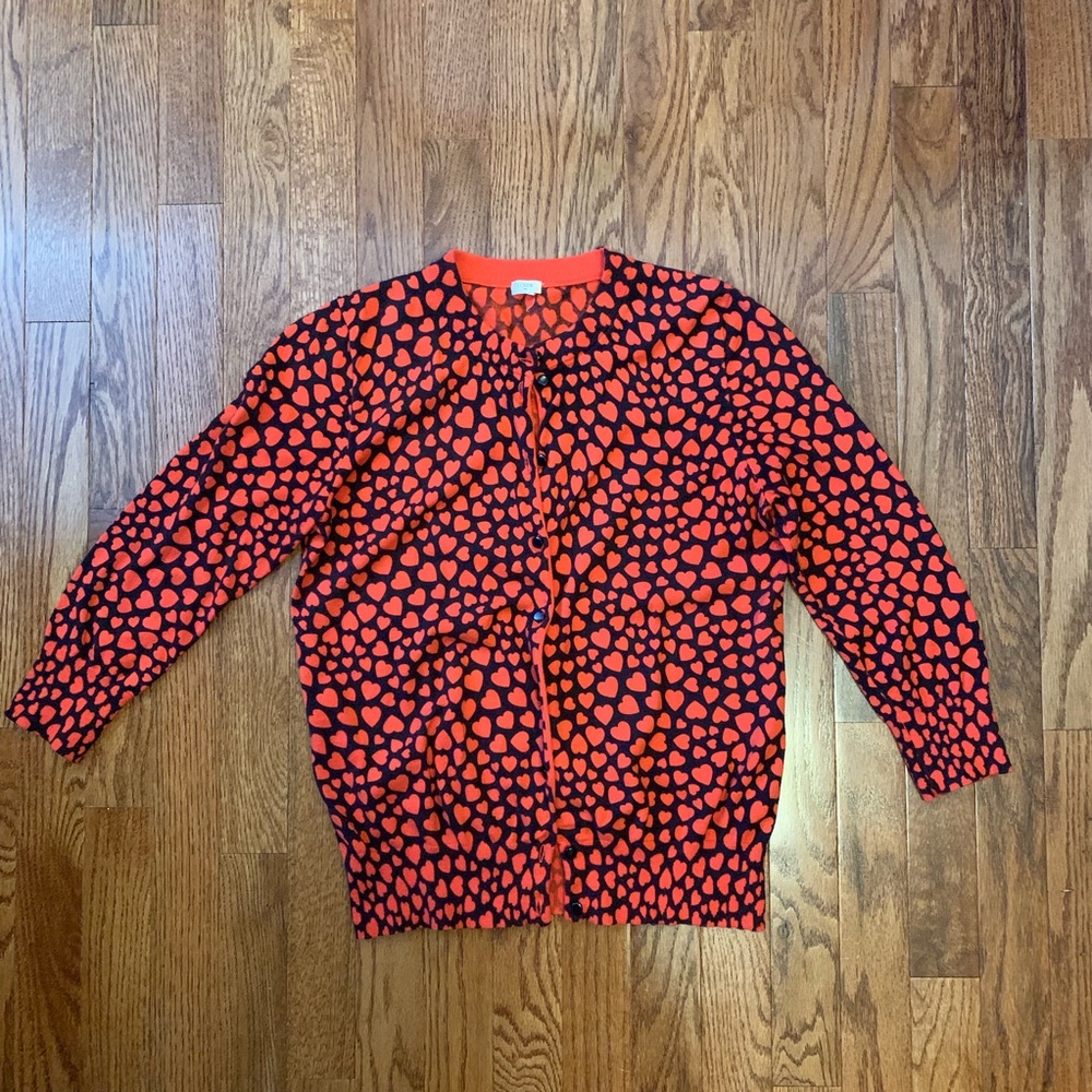 J Crew Red & Black Heart Cardigan Sz M